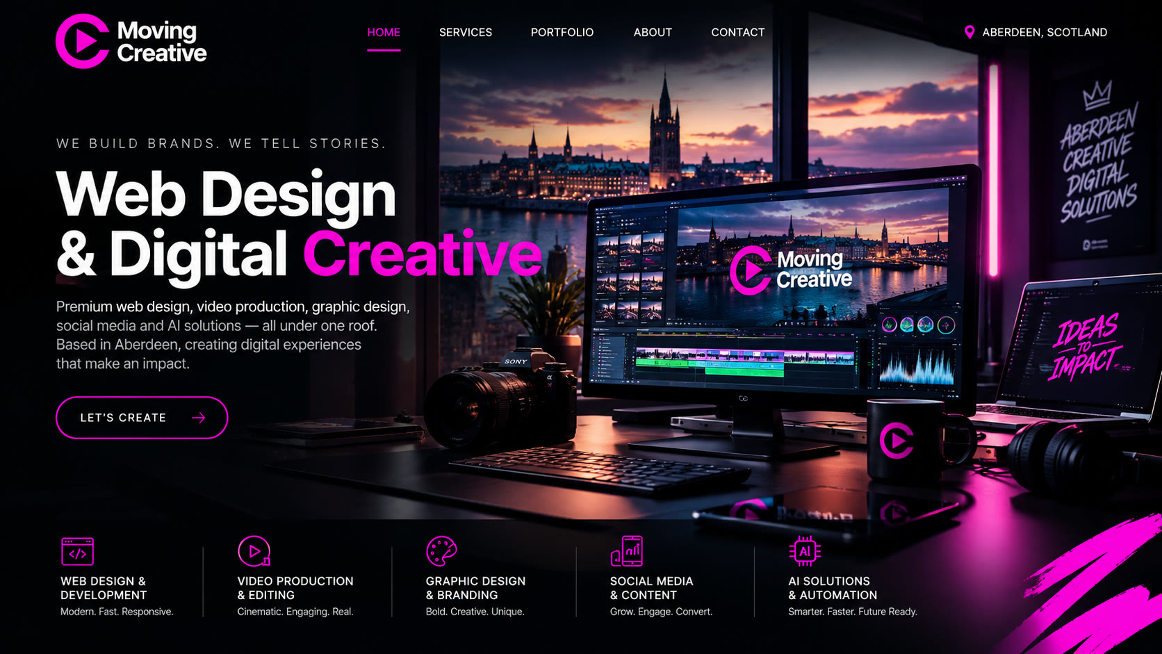 AI web design hero for Aberdeen business site